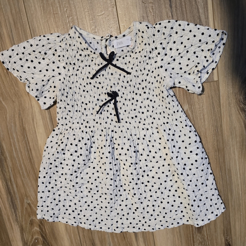 Zara White Dress with Black Polka Dots